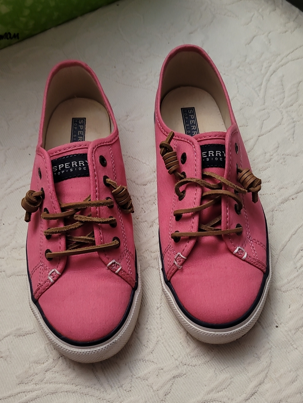 Sperry Pink Canvas Slip-On Sneakers with Brown Laces